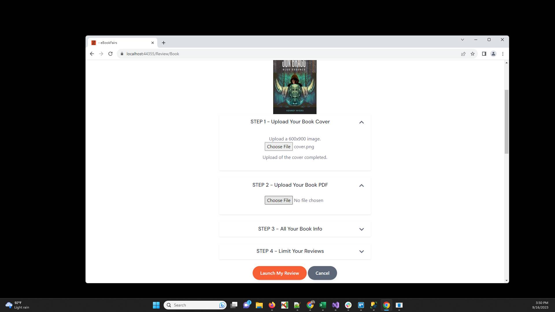 Click "Choose File" to upload a PDF of your book