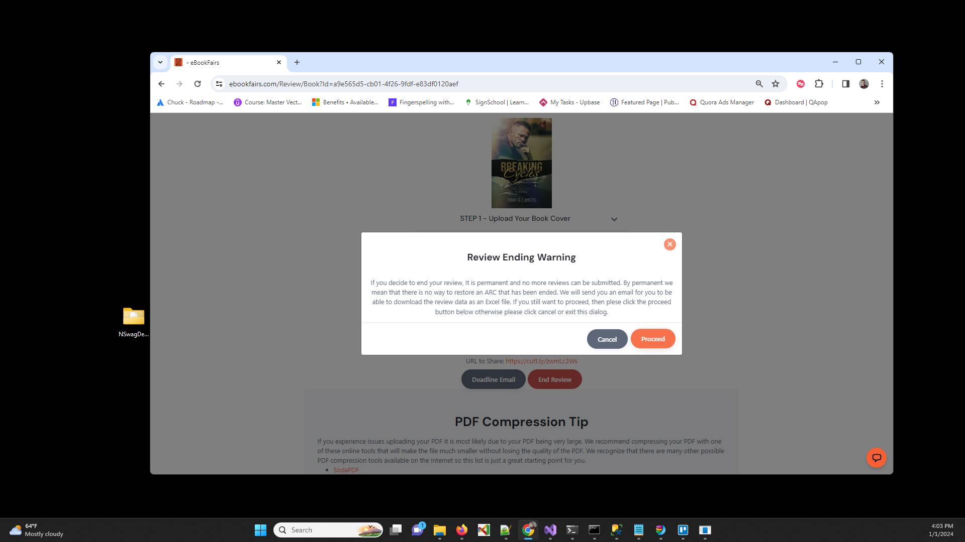 Click Proceed when prompted. Its important to read this because as soon as you proceed there will be no way to recover this review. You will still be able to see the results of the review on your profile but it will be gone from the reviews section of the website. Also please be sure to wait as long as it takes for you to get redirected to the homepage. It can take some time to delete the reviews depending on how much they wrote.