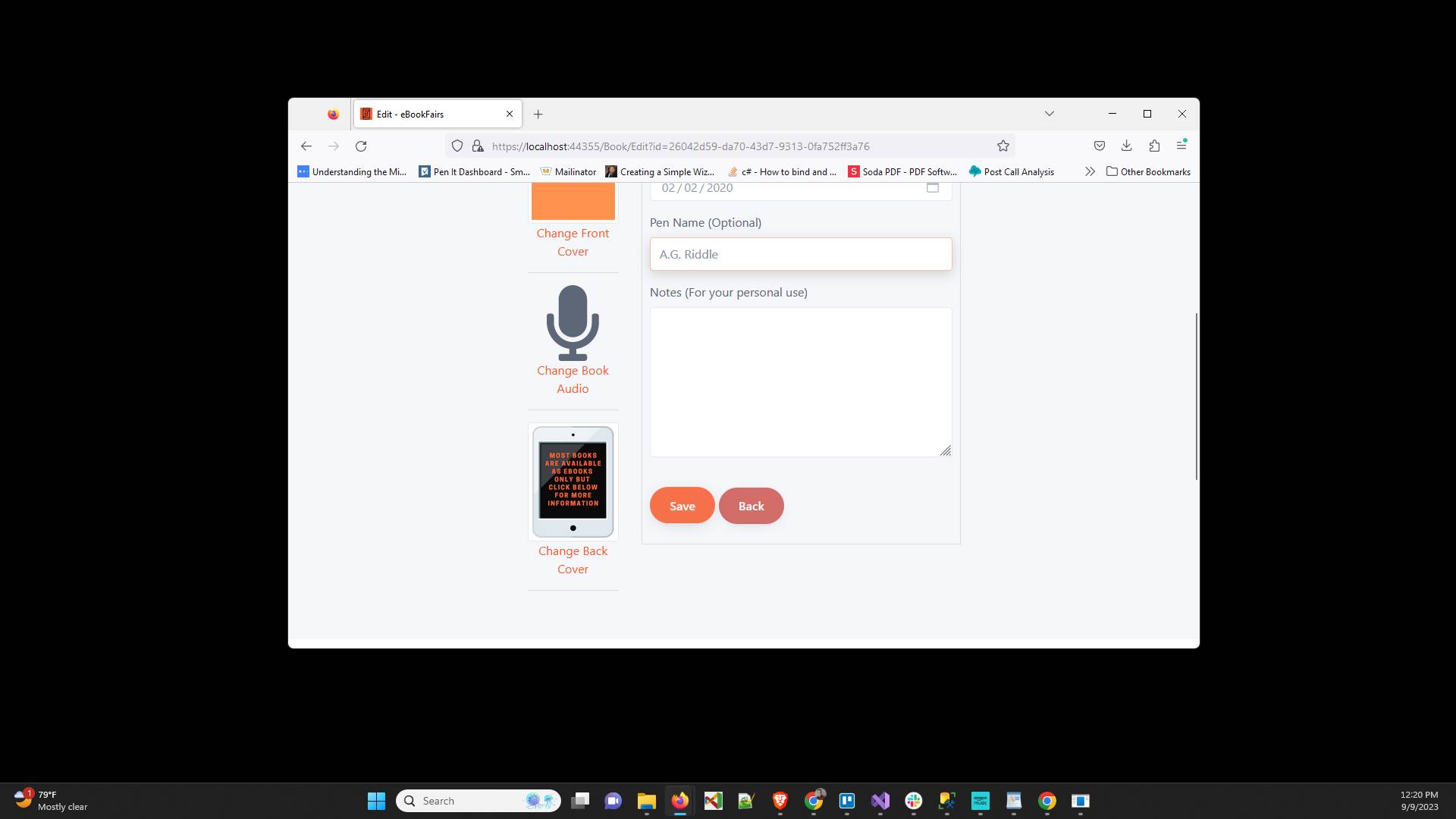 Click on "Pen Name" and enter your pen name (optional)