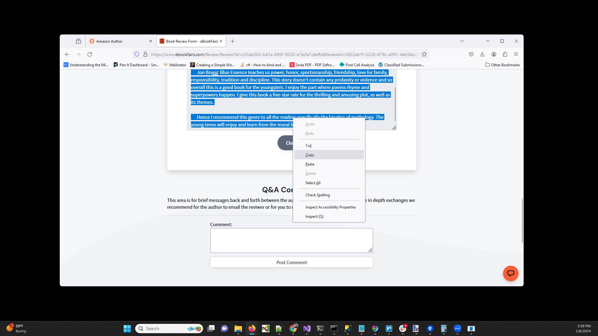 Right click to copy all of the contents of the review text.