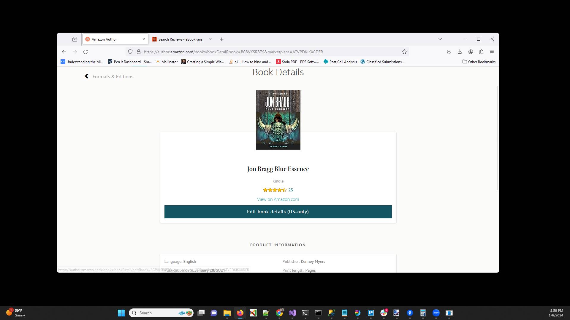 Click "Edit book details (US-only)" in order to edit the details of the kindle book and add the Editorial Review.