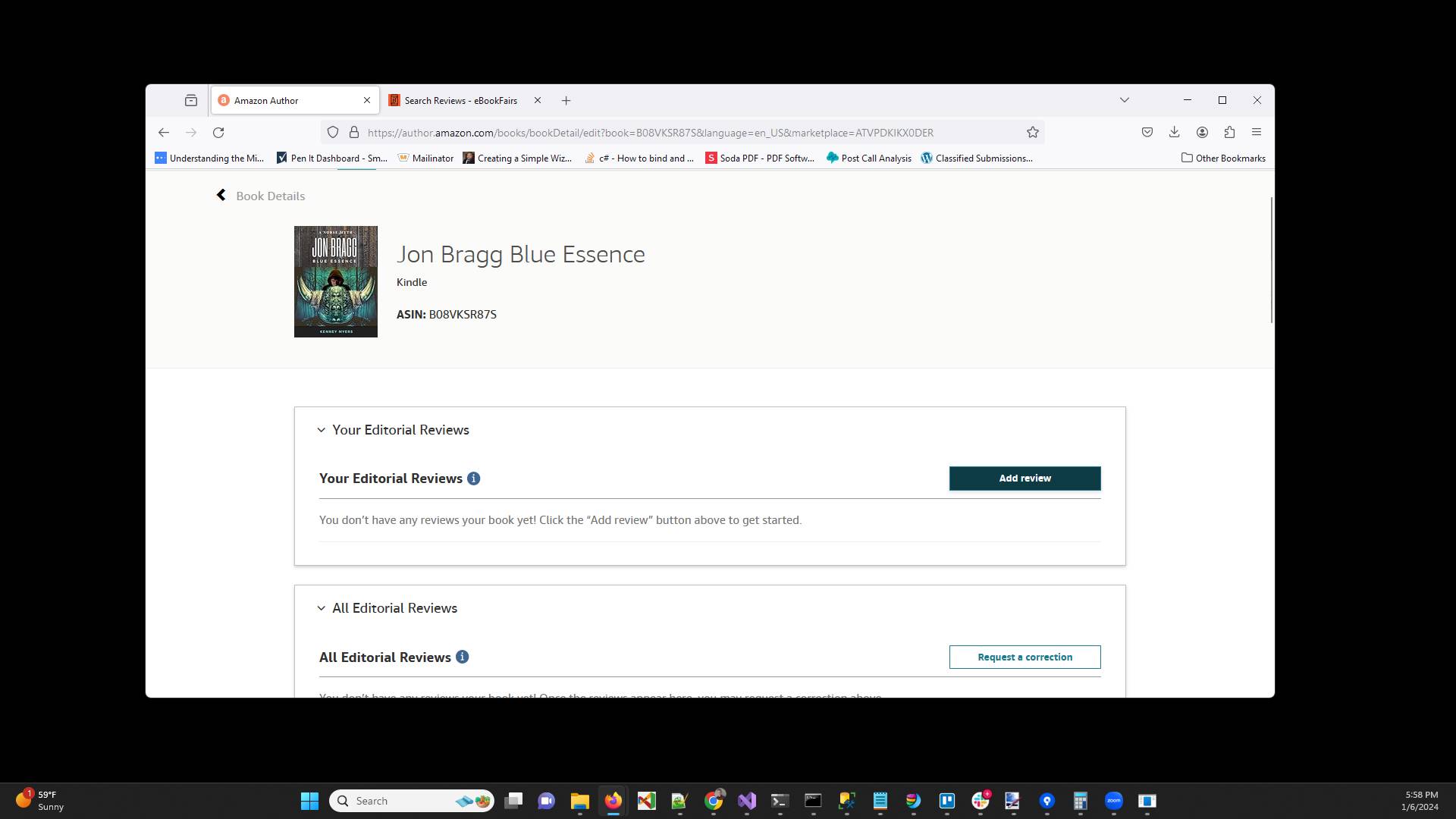 In the Editorial Review section click the "Add review" button.