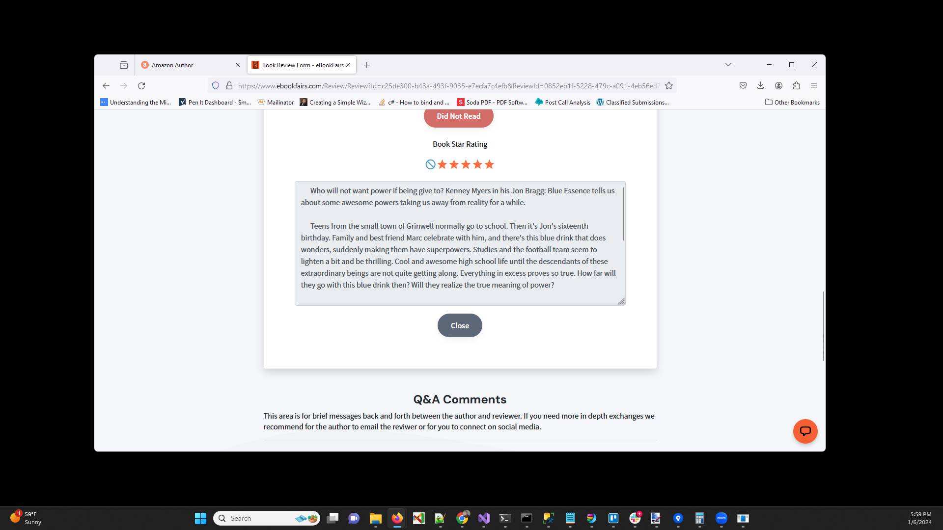 Scroll down to the actual review text on the review page.