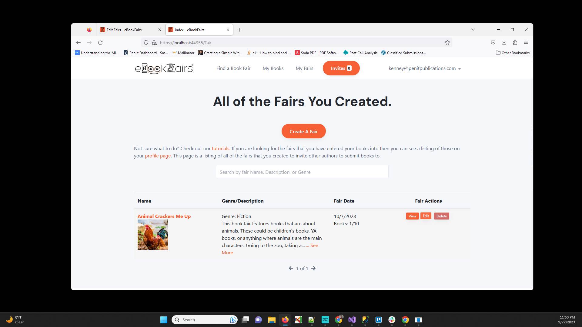 Find the fair that you want to manage and select "Edit"