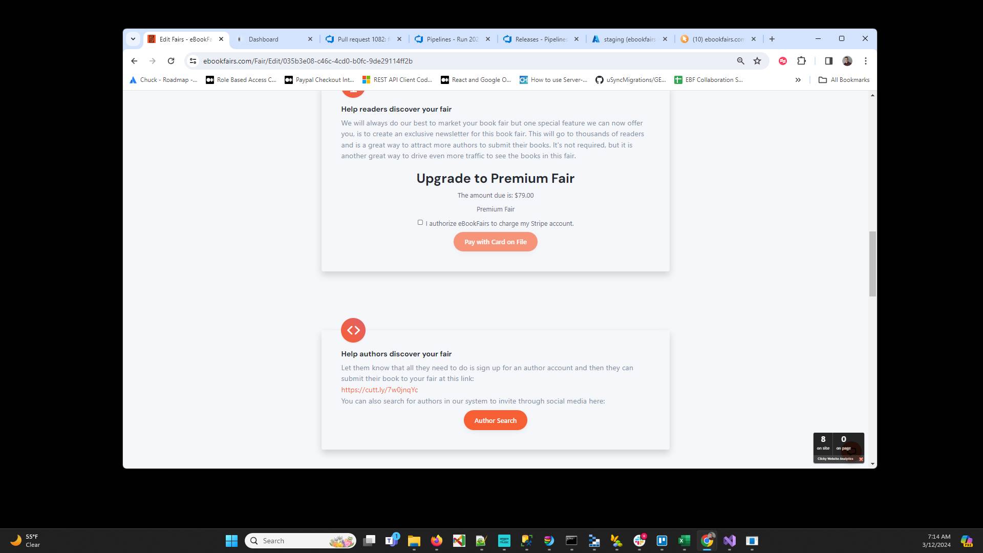 Click "I authorize eBookFairs to charge my Stripe account."
